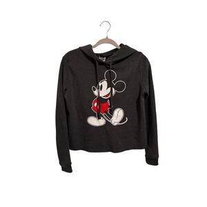 Disney Gray Mickey Mouse Cropped Hoodie Small